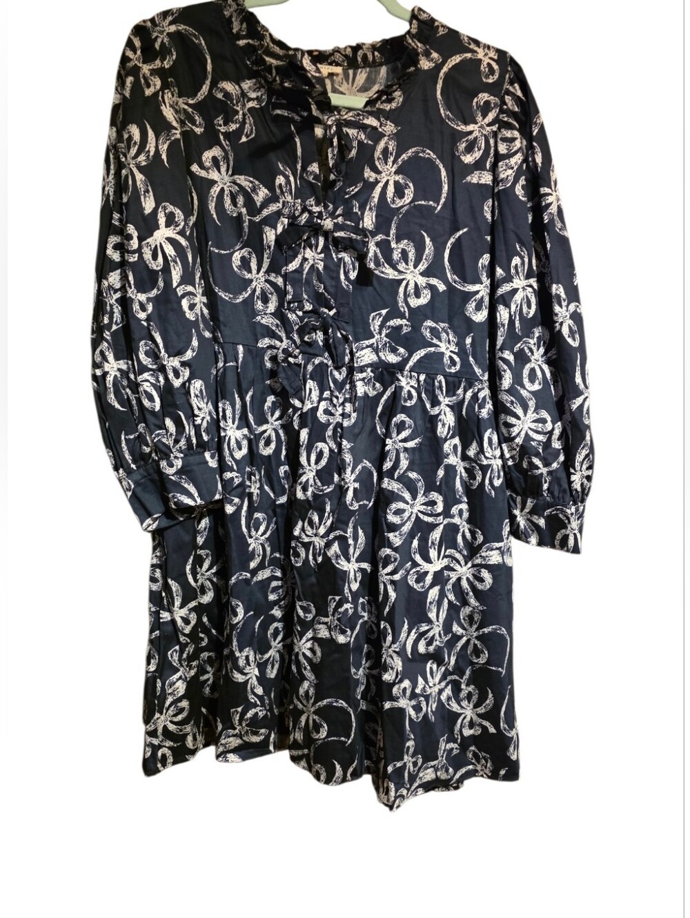 JODIFL Navy Blue and White Floral Bow-Front Babydoll Dress EUC Large PTP 21 - Picture 2 of 3